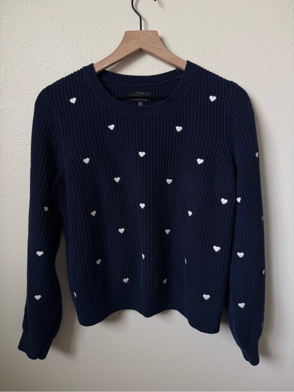 Lucky Brand Navy Heart-Embroidered Crewneck Sweater